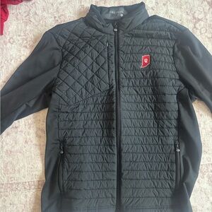 Never Worn Greyson Black Quilted Jacket with Red Emblem